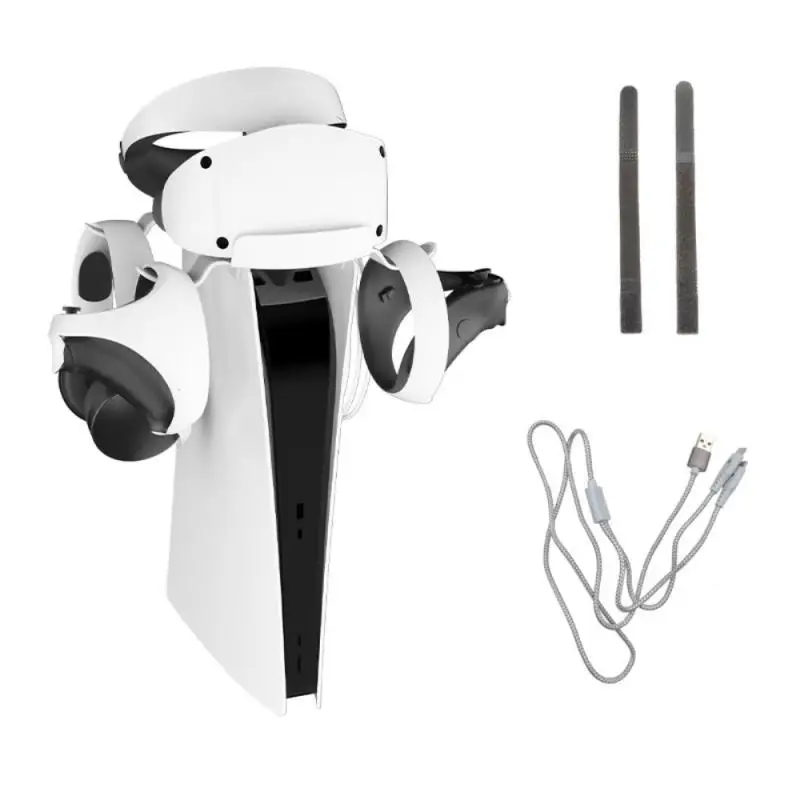 

Storage Bracket For PS5 Game Console Headset Mount Stand With 2 In 1 Charging Cable For PS VR2 PSVR2 VR Storage Stand Accessorie