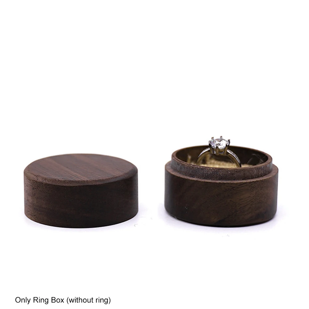 

Proposal Wedding Durable Packing Engraved Letter Anniversary Engagement Gift Wood Ring Box Vintage Brown Round Lightweight