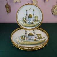 ramadan golden iron glass mirror decoration storage tray metal round cake dtray light luxury ornaments