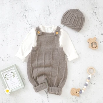 Baby Rompers Sleeveless Knitted Newborn Boys Girls Jumpsuits Hats 2pcs Outfits Sets Autumn Casual Outwear Toddler Infant Clothes 1