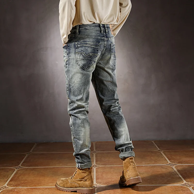 Men Clothing 2022 New Bluish High-end Straight Jeans Elastic Force Self-cultivation Vintage Pencil Pants Women Autumn and Winter