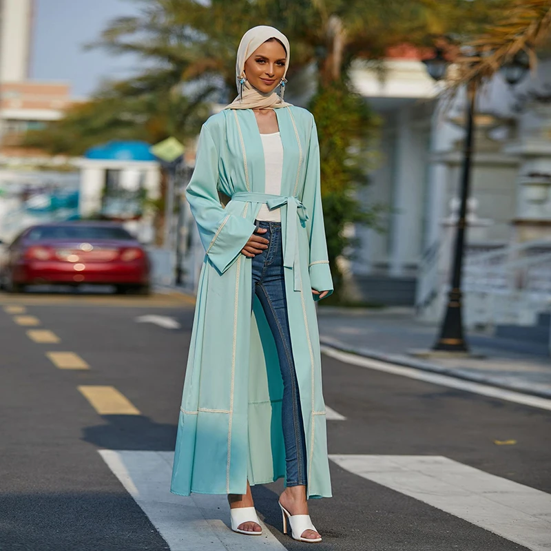 2022 New Ladies Muslim Dress Dubai Middle East Patchwork Cardigan Flared Sleeve Women Robe African Women Dress Lsm02