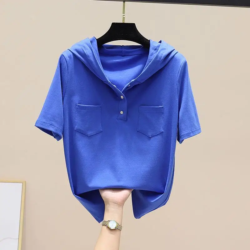 

Women Solid Color Top Summer Female Knitted Polo Collar Short Sleeve T-shirt Girls Vintage Simple Streetwear Fashion Shirts A86