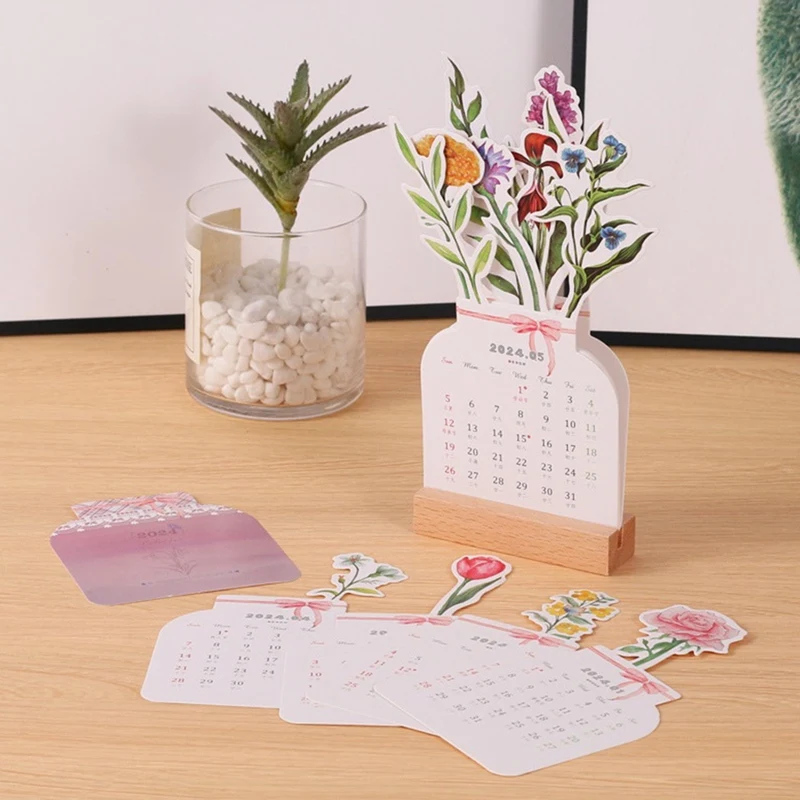 Настольный календарь с кровавыми цветами на 2024 год деревянным основанием
