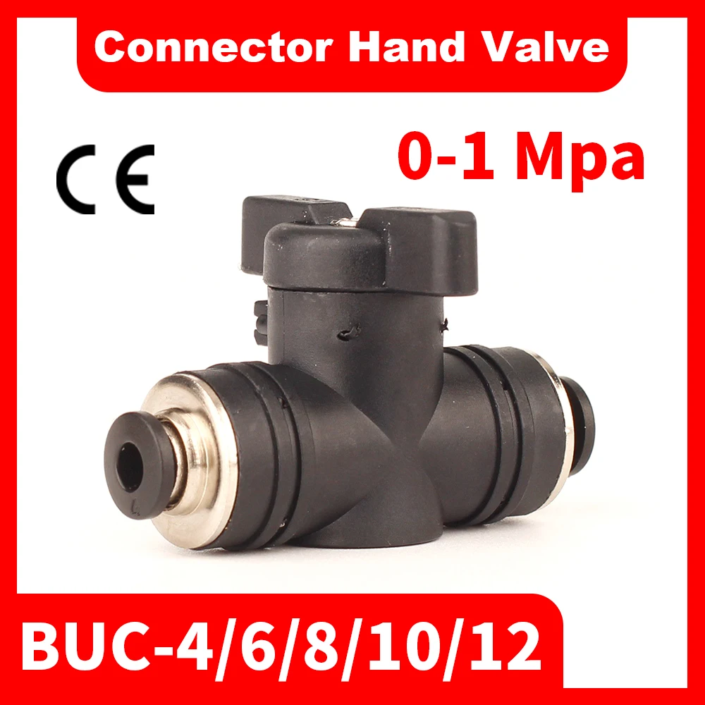 

BUC 4mm 6mm 8mm 10mm 12mm Black Pneumatic Push In Quick Joint Connector Hand Valve To Turn Switch Manual Ball Current Limiting