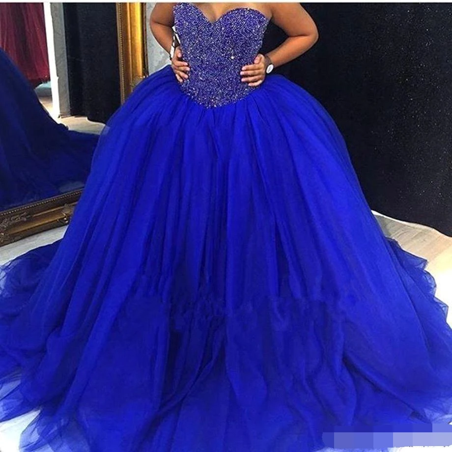 

Royal Blue vestidos de 15 anos 2019 Quinceanera Dresses Sweet 16 Ball Gown Prom Dresses Tiered Tulle Beaded Crystals Princess