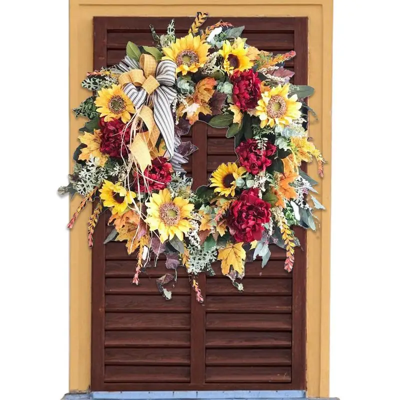 

Autumn Wreath Autumn Harvest Wreaths For Front Door Fall Farmhouse Wreath With Sunflowers And Maple Leaves For Outside Outdoor