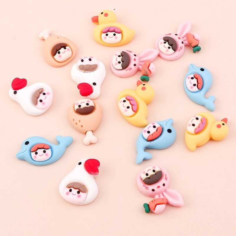 

10pcs Cute Kids Toy Miniature Food Drumstick Simulation Duck Bunny Dolphin Charm Faltback Charms Nail Art Phone Case Accessories