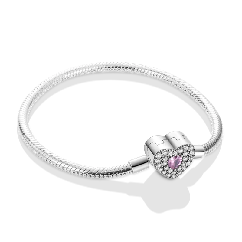 

100% 925 Sterling Silver Diamond Studded Peach Heart DIY Charm Bracelet Women's Gift Bracelet Jewelry KTB001
