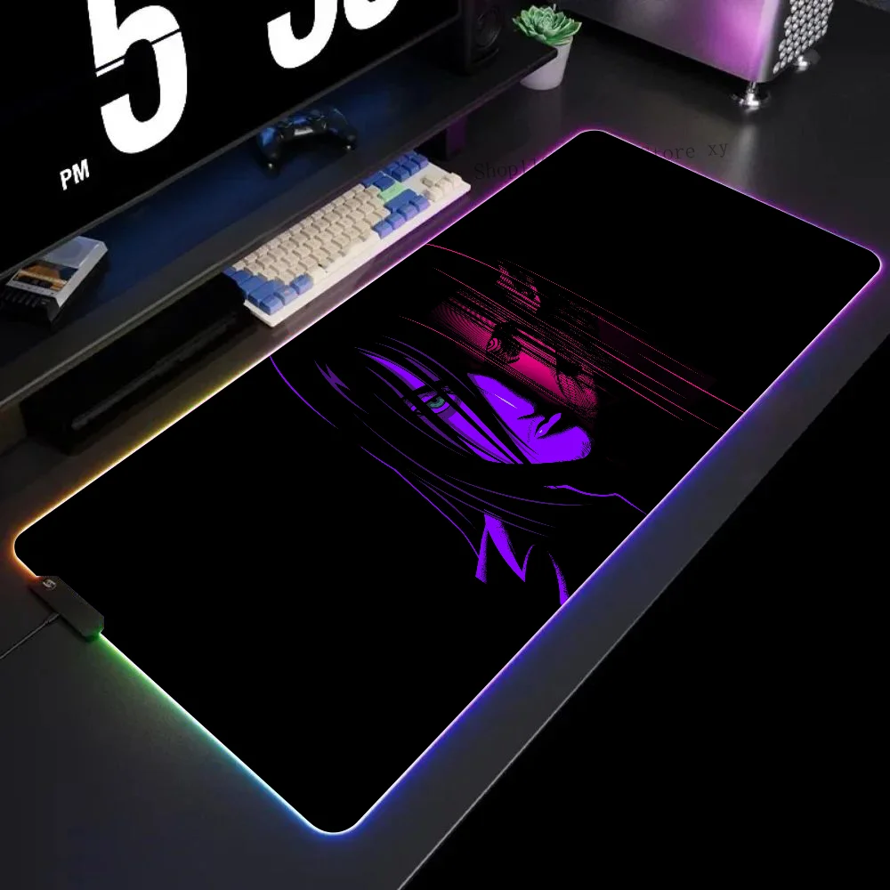 Eren Yeager Neon Art Аниме Коврик для мыши XXL RGB Коврики игровой HD Черные аксессуары