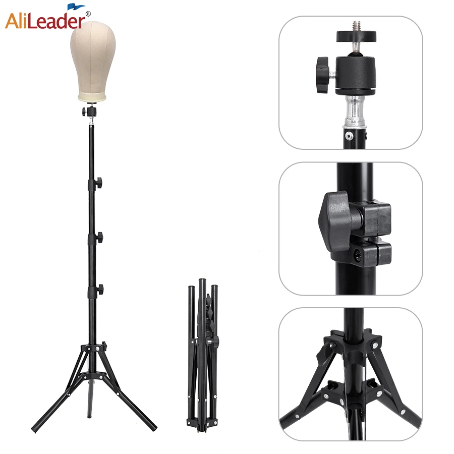 

Metal Mannequin Head Stand Extendable Canvas Head Stand Holder 152 CM High Adjustable Hairdressing Training Head Tripod Stand
