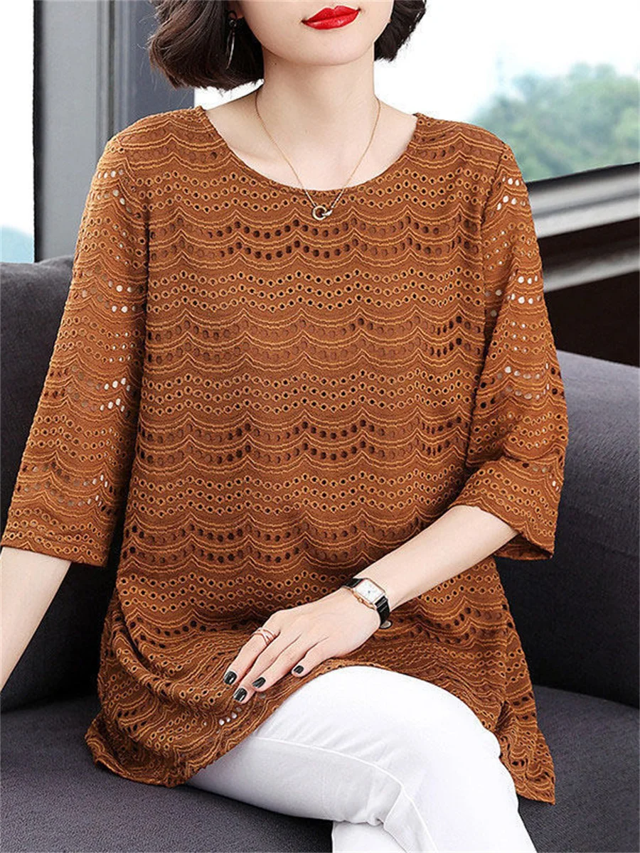 Блузка женская кружевная с полурукавом и круглым вырезом на весну/лето TT2179 |
