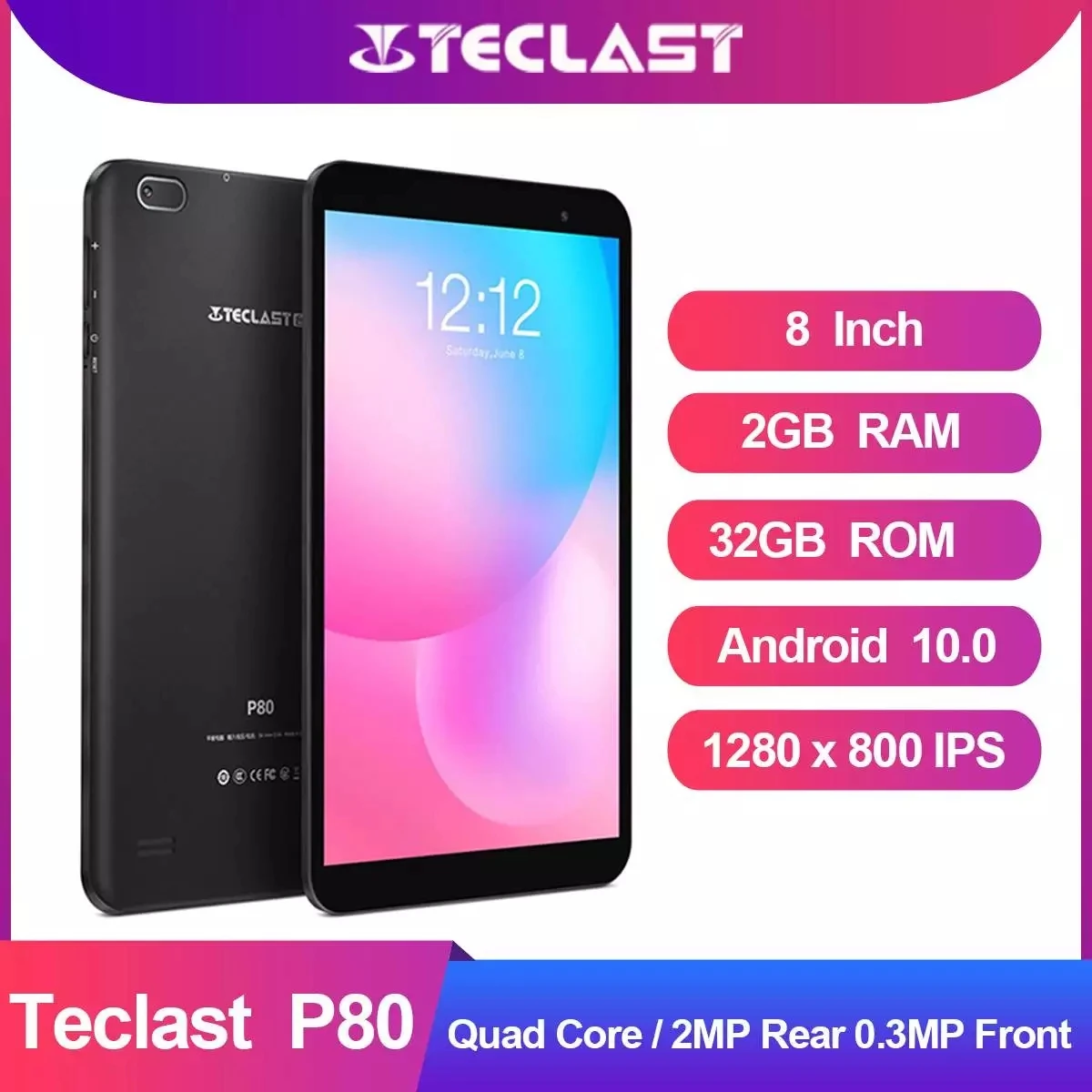 Teclast P80 8" Tablet PC Android 10 2GB RAM 32GB ROM Allwinner A133 1280 x 800 IPS Dual WiFi Bluetooth-compatible 5.0 Tablets PC