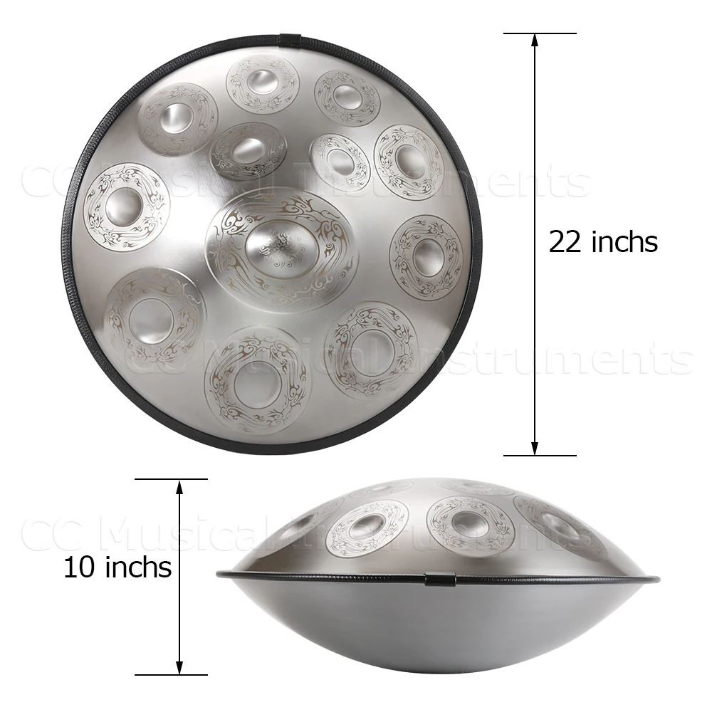 Резной серебряный 22-дюймовый барабан Handpan 440/432 Гц D белый стальной с язычком