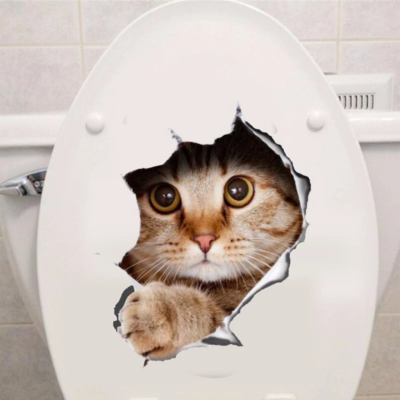 Фото 3D забавная наклейка с котом для туалета, наклейка на крышку унитаза, наклейки на стену, аксессуары для туалета с животными, украшения для дома и ванной комнаты №2