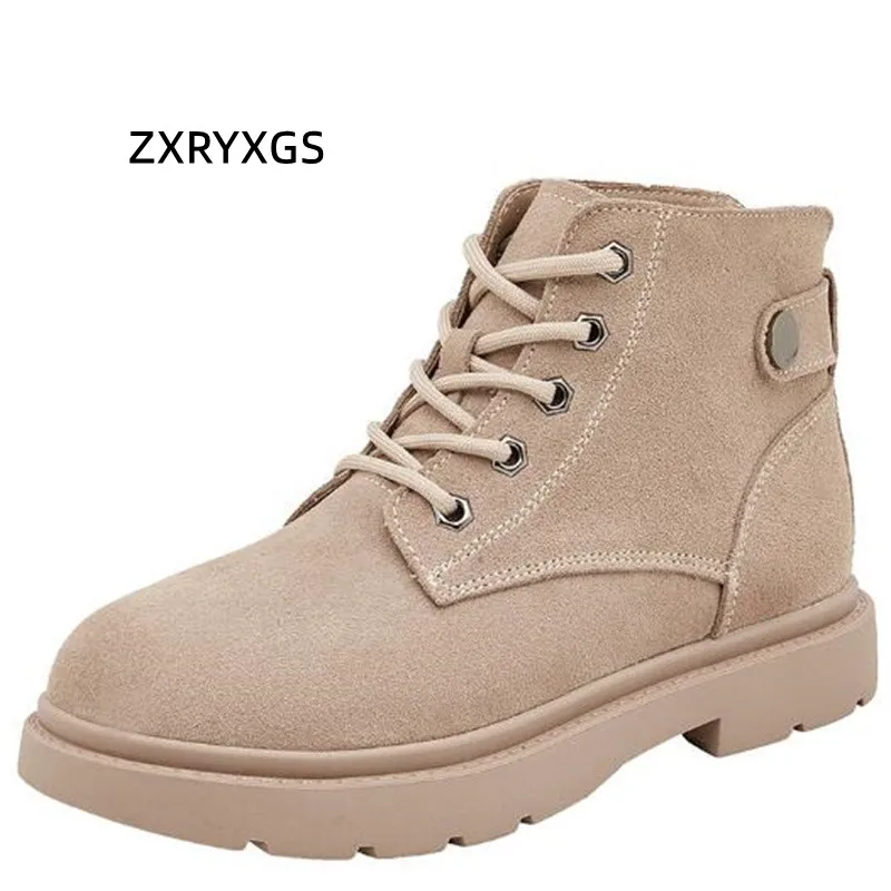 

ZXRYXGS Premium Frosted Cowhide Autumn Boot Women Martin Boots 2022 New Fashion Roman Boots Comfortable Warm Shoes Winter Boots