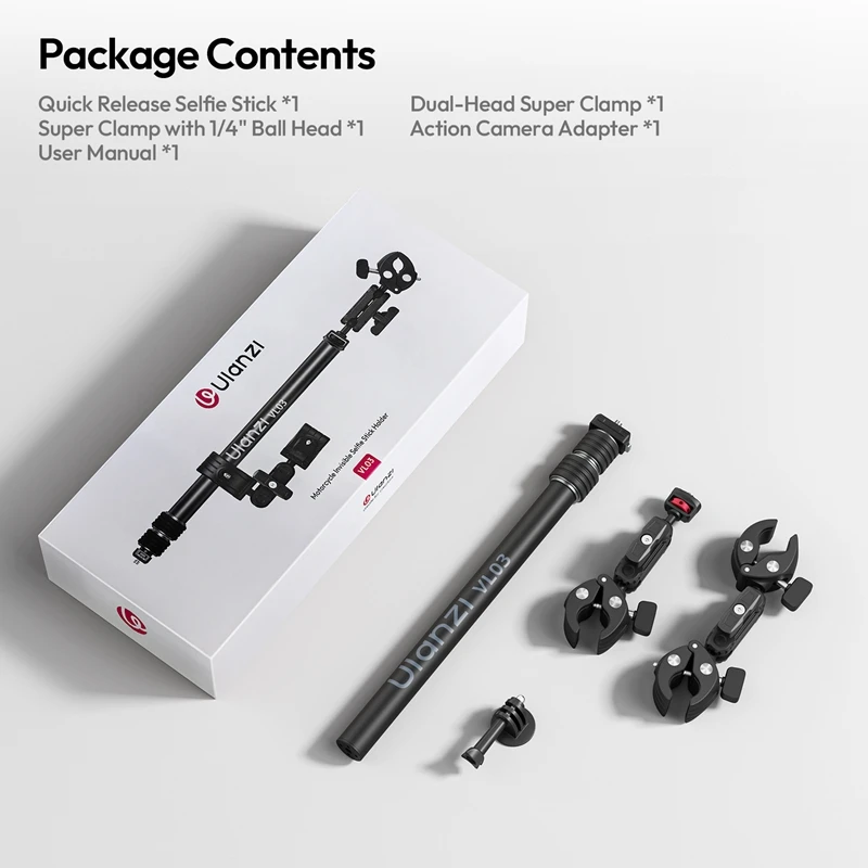 Ulanzi VL03 Мотоциклетный держатель для селфи Invision для DJI Pocket 3 Insta 360 для экшн-камеры Gopro с двойным суперзажимом (art.: 3920d43aa8974) - 3920d43aa8974