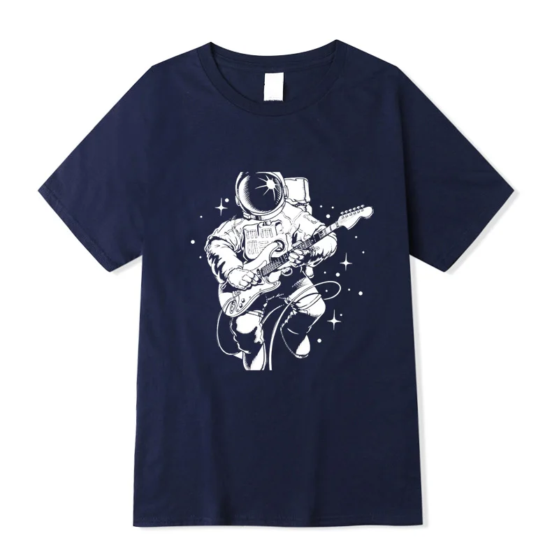 

2022 Men's Funny Astronaut Plays Guitar Print MenT Shirt Casual High Quality Pure Cotton Short Sleeve Tees O-neck Man Tops