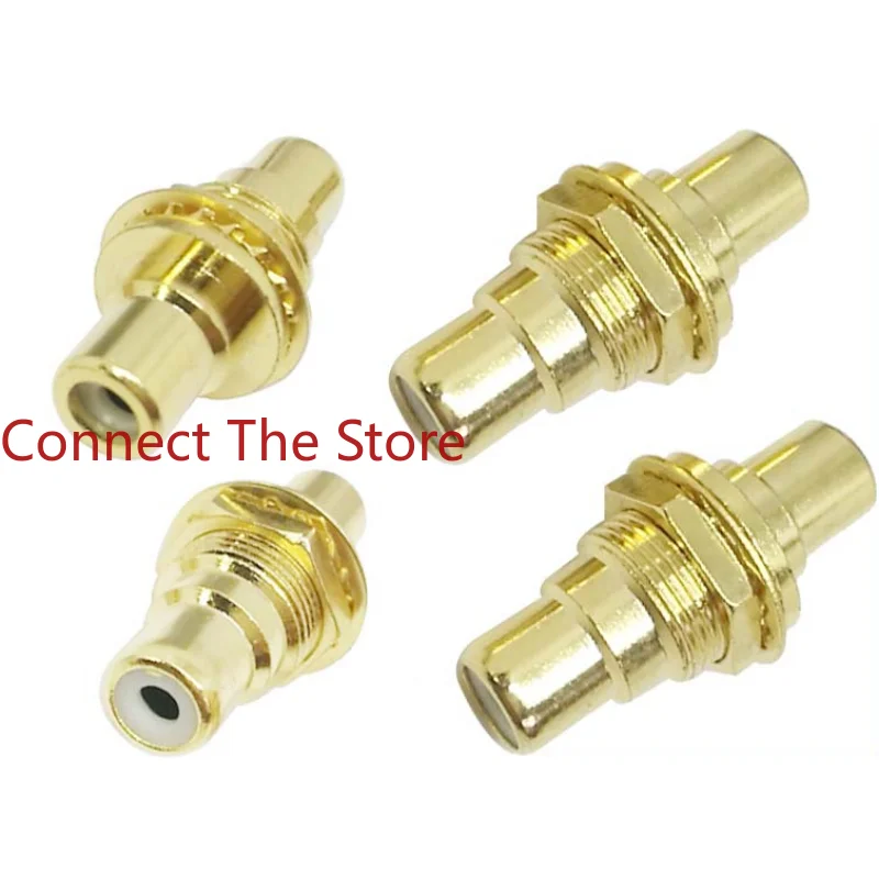 

2PCS High-grade RCA Female To With Nut Gasket Gold-plated Lotus Adapte All-copper StraightHead