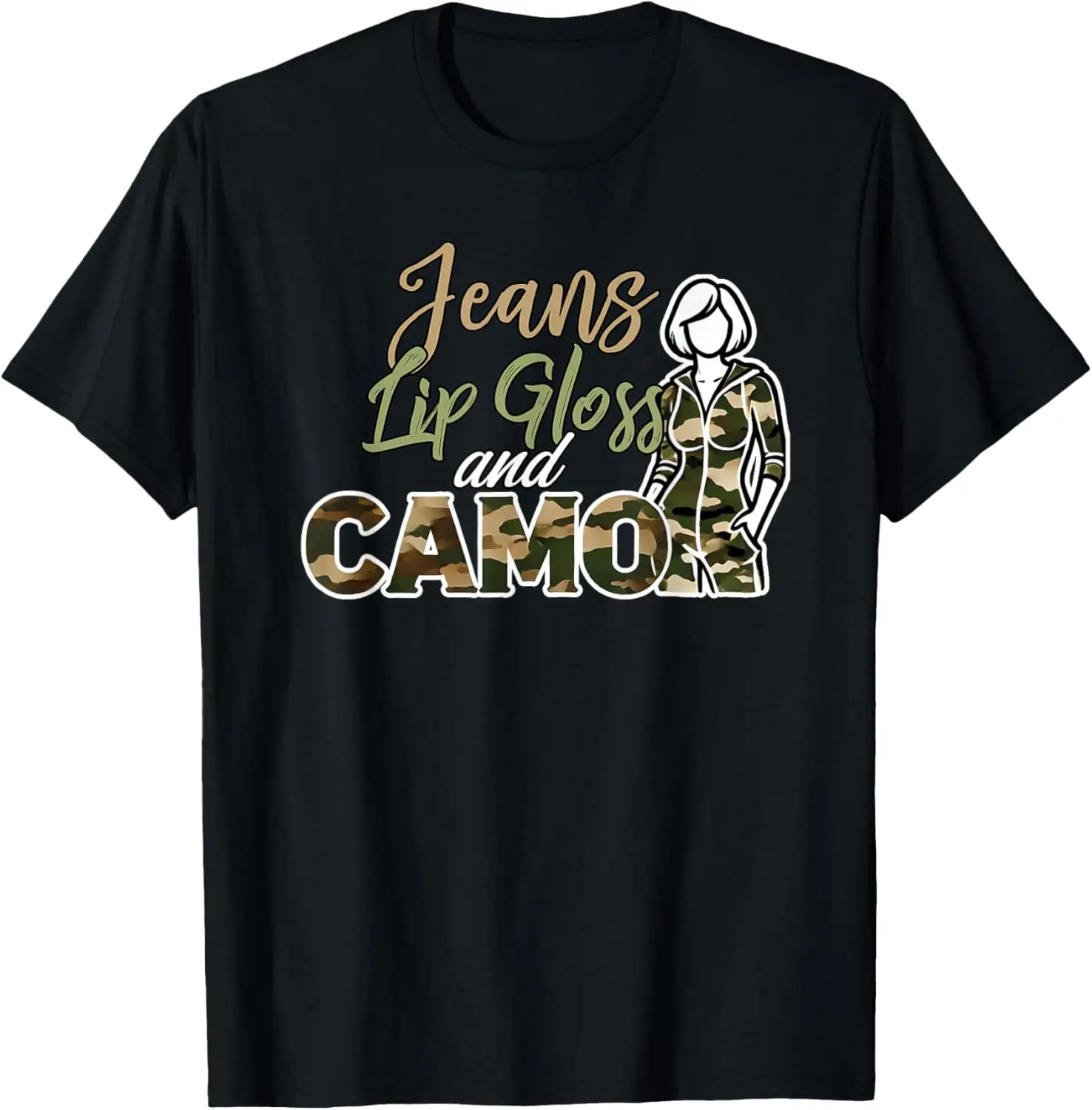 Джинсовый блеск для губ и камуфляжная футболка с рисунком комбинезон