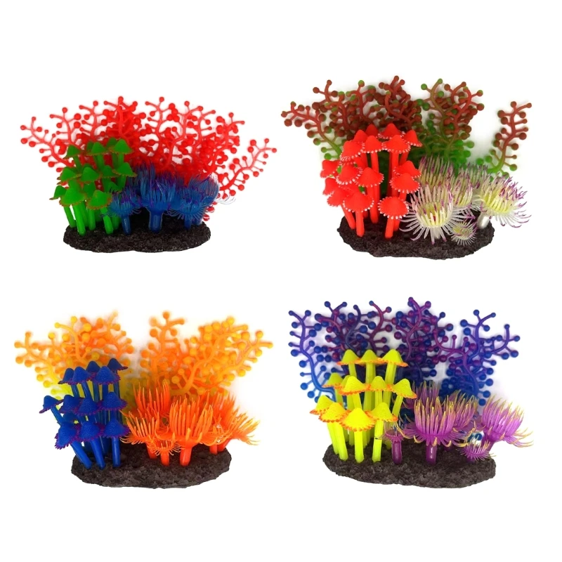 

C90D Silicone Colorful Coral Ornaments DIY Silicone Fish Artificial Aquarium Coral Simulation Coral for Reptiles Shelter