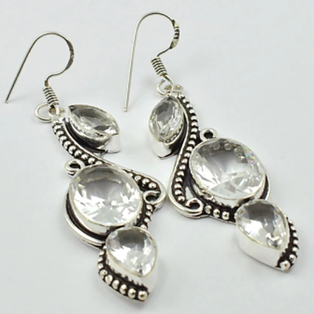 

White Topas , Silvers Overlay on Copper Earrings, 62 mm , E2501