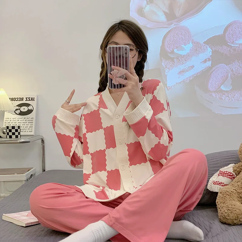 Pajamas paragraphs female suits spring leisure wear cotton cute cartoon in the spring and autumn to wear outside