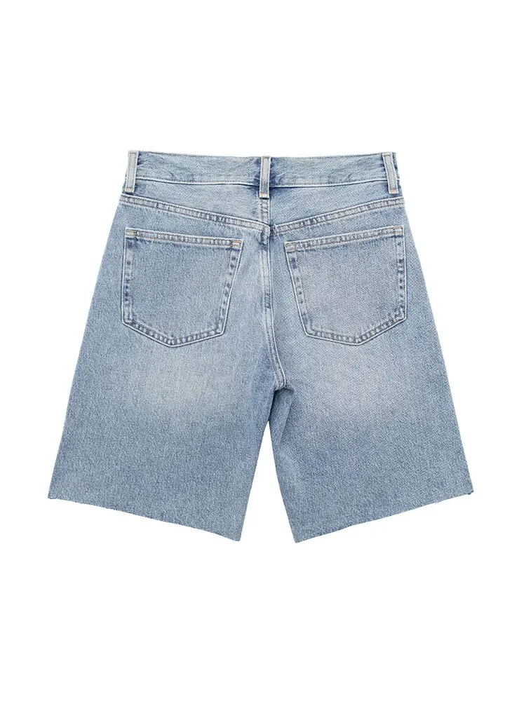 Nlzgmsj TRAF 2023 Women Spring Denim Shorts Casual Solid Buttons Pockets High Waist Female Elegant Street Shorts Clothing