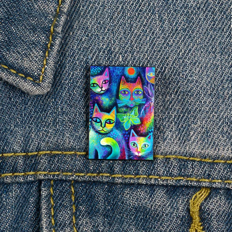 

Fashion Magic cats Printed Pin Custom Funny vintage Brooches Shirt Lapel teacher Bag Cute Badge Cartoon pins for Lover Girl
