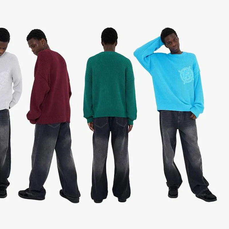 Мужской трикотажный пуловер с длинным рукавом и принтом в стиле Харадзюку