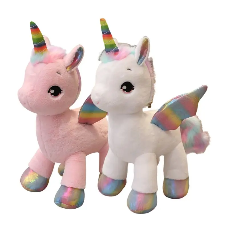 Giant Fantastic Unicorn Plush Toys Rainbow Glowing Wings Stuffed Soft Anime Fly Horse Doll Girl Xmas Children Birthday Gift