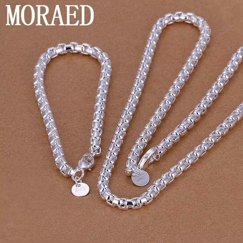 

925 Silver Jewelry Sets Fashion Round Box Chain Bracelet Necklace Women Wedding Party Bridal Jewelry Set