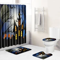 halloween horror castle fabric shower curtain non slip bath mat base carpet cover toilet seat pumpkin witch bathroom curtains