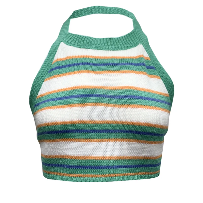 Женский короткий топ в полоску с открытой спиной без рукавов |