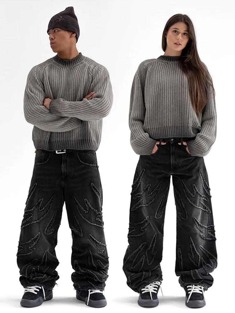 Y2k однотонный пуловер с круглым вырезом и длинными рукавами вязаный свитер