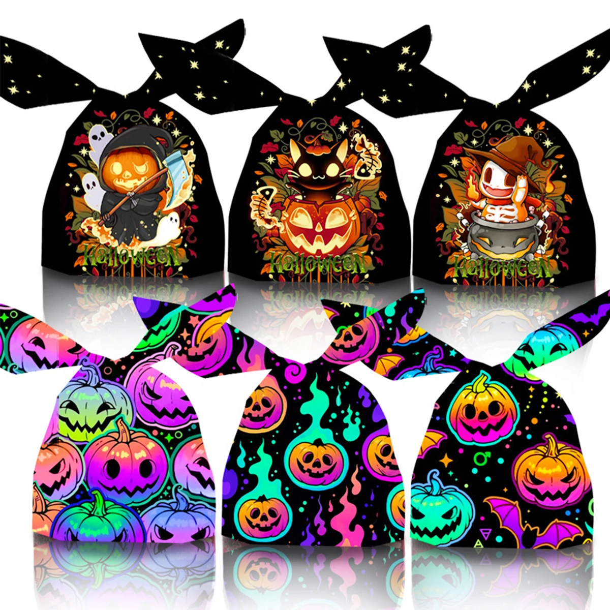 

50 шт., сумки для хеллоуина с кроликом, конфетные пакеты с привидением, тыквой, печеньем, конфетами для детей, вечерние для Хэллоуина, украшения, подарочные сумки