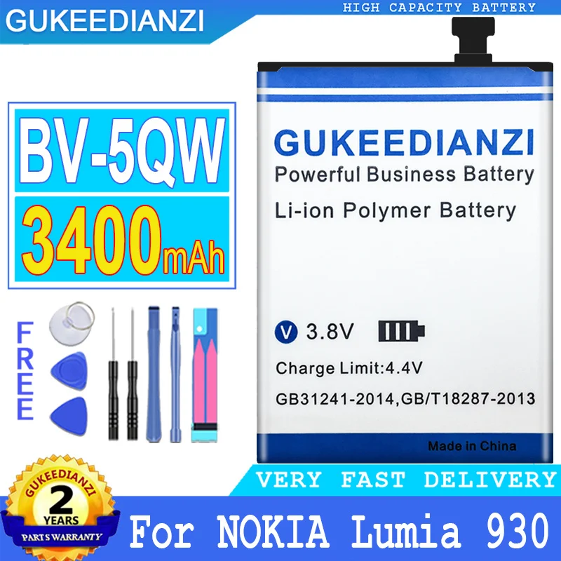 

Bateria 3400mAh BV-5QW BV 5QW High Capacity Battery For Nokia Lumia 930 929 RM927 Lumia930 BV5QW Li-Polymer High Quality Battery