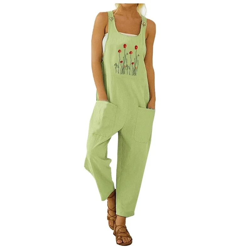 Women Jumpsuits Summer Overalls Multicolor Square Neck Sleeveless Casual Rompers with Pockets for Girls Playsuit