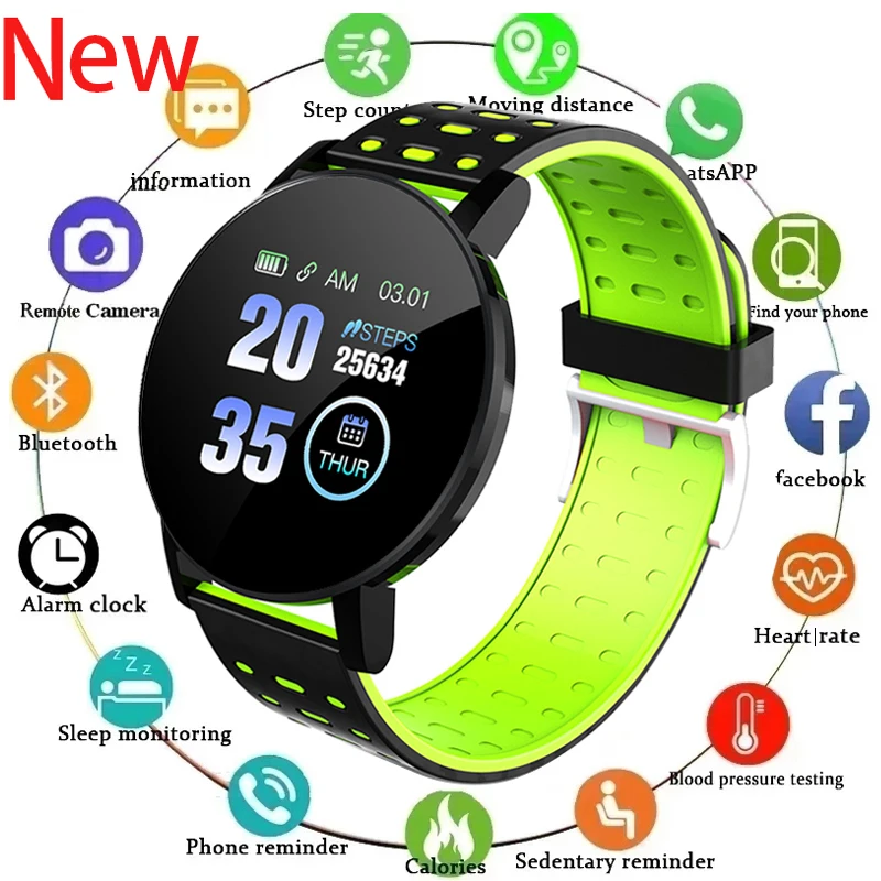 

New 119 Plus Smart Watch men women sport fitness tracker pedometer Blood pressure heart rate monitoring Smart bracelet PK Y68 V8