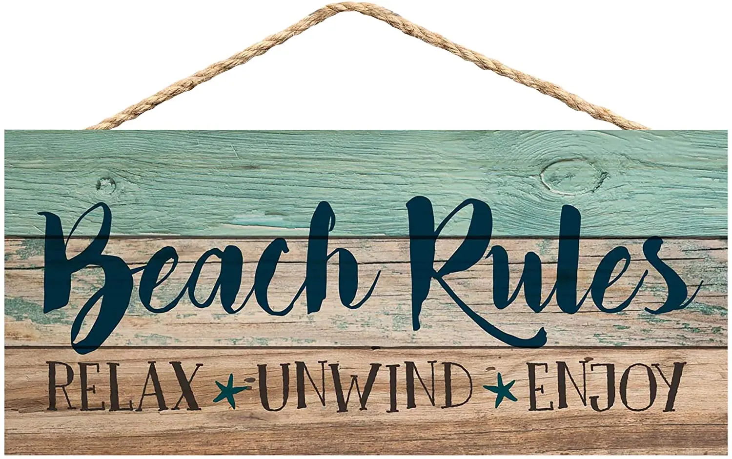 

Beach Rules Relax Unwind Enjoy Weathered 5 x 10 Wood Plank Design Hanging Sign