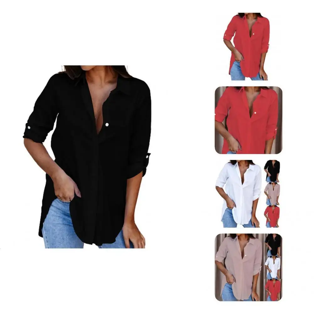 

Casual Shirt Cool Single Breasted Soft Pure Color Women Shirt Women Shirt Workwear