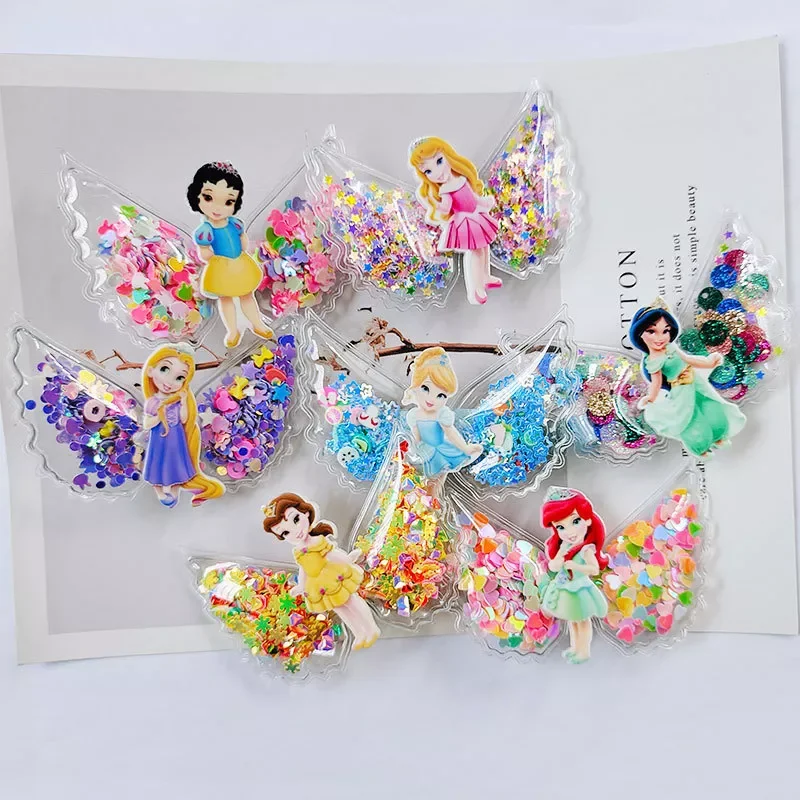 

Disney children's hairpin anime figure Frozen Aisha princess quicksand sequin hairpin cute PVC hair accessories birthday gif