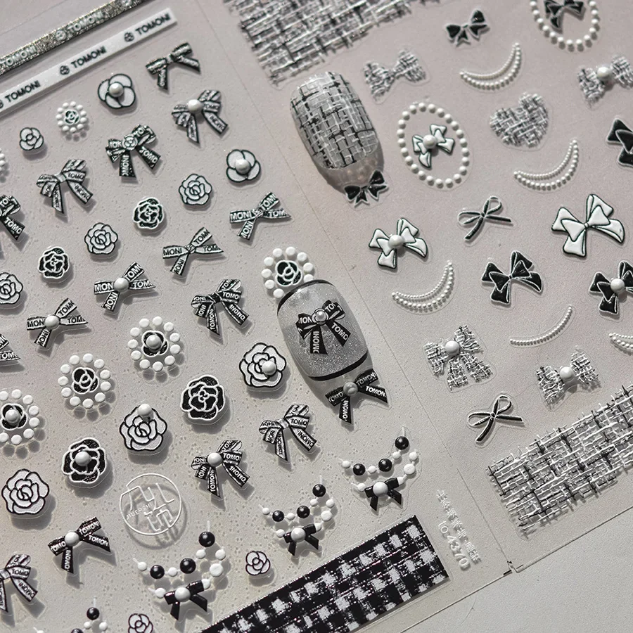 1 шт. наклейка для ногтей с милым бантом 5D розовая белая черная лента жемчужная