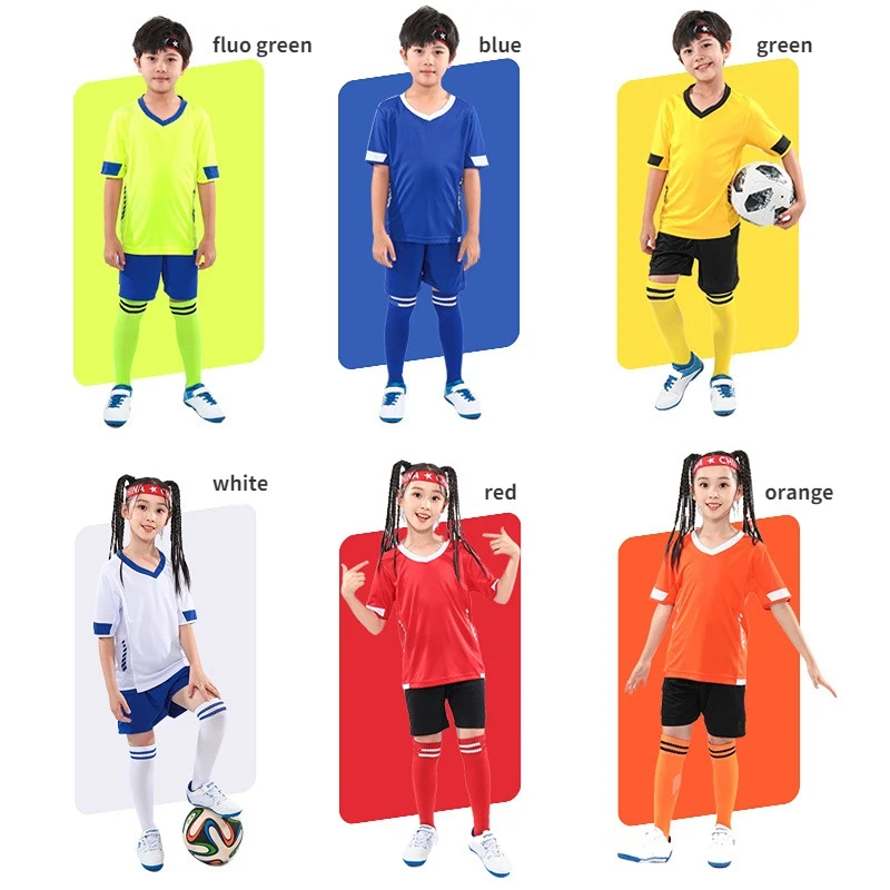 Boys Football Jerseys Soccer Tracksuit Children Sports Uniforms Kids Play Ball Sportswear Kits Girls Blank Football Shirt Suit