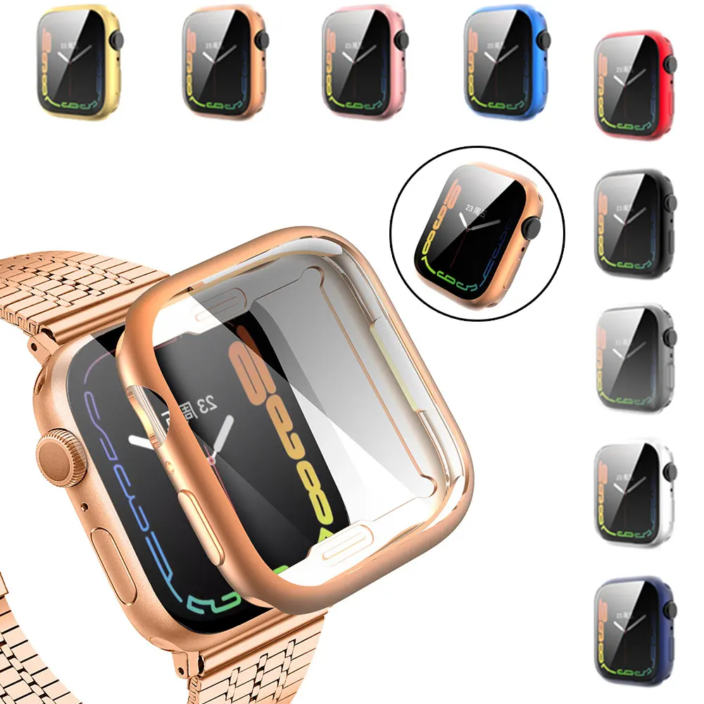

Glass + TPU Bumper Cover For Apple Watch Case 45mm 41mm iWatch 7 Accessorie Full Screen Protector For Apple watch 7 Watch7