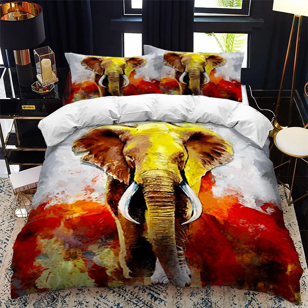 

African Wildlife 3D Elephant Duvet Cover African Tropical Grassland Scene Theme Bedding Bedroom Decoration for Women Men