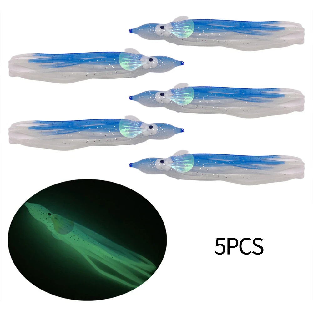 

12cm Pack Of 5 Sea Saltwater Squid Fishing Lures Luminous Glow In The Dark Artificial Predatory Fish Luminous Culter Lure Tackle