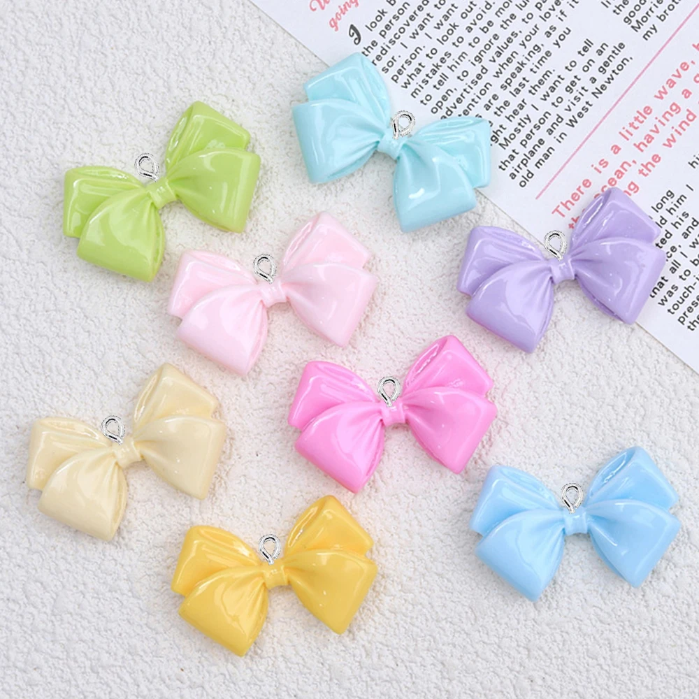 10 шт. блестящие разноцветные Подвески 33x23 мм в виде банта с плоской задней