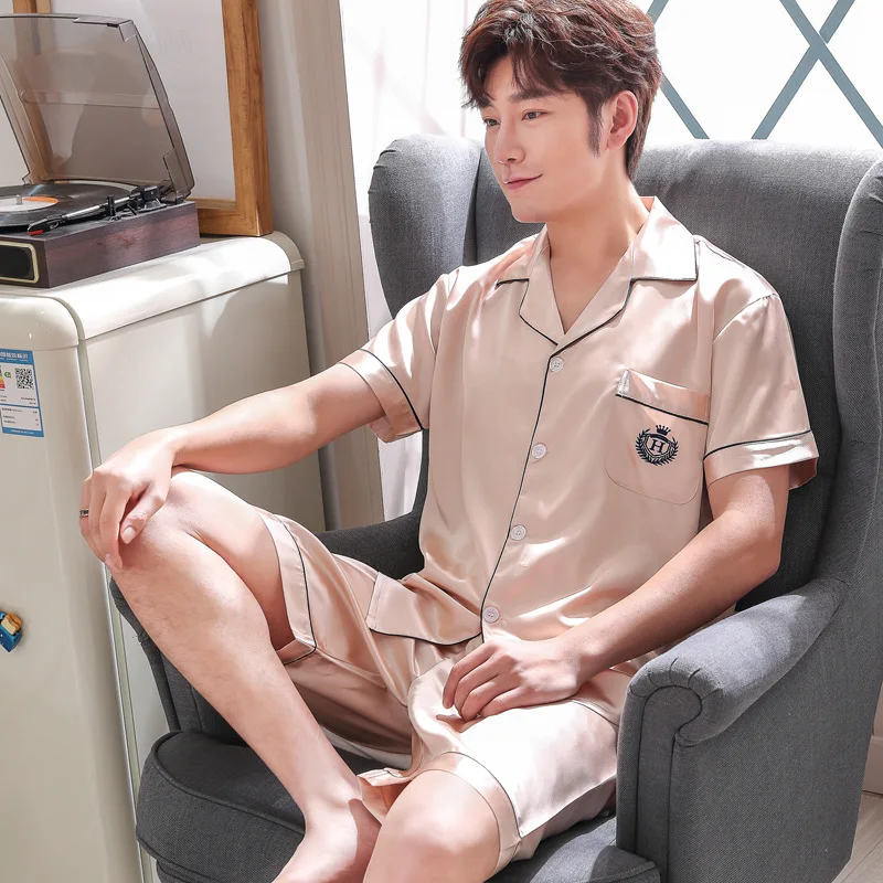 Thoshine Brand Spring Summer Autumn Men Satin Silk Pajamas Sets of T-shirt & Shorts Male Pijama Sleepwear Leisure Home Clothing