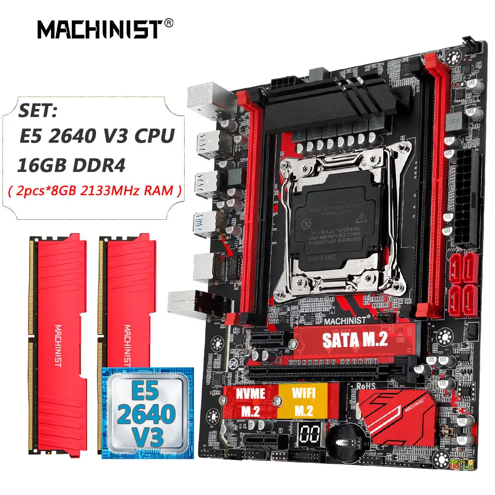 

MACHINIST X99 материнская плата Combo Kit LGA2011-3 Xeon E5 2640 V3 процессор DDR4 16 ГБ = 2*8 ГБ ОЗУ память NVME M.2 четырехканальный RS9